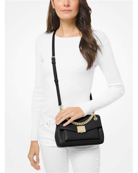 michael kors lita medium leather crossbody bag black|Michael Kors lita bag.